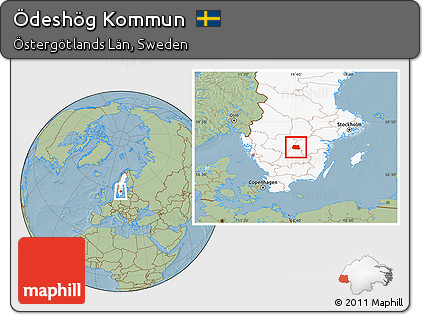 Savanna Style Location Map of Ödeshög Kommun, highlighted country, hill shading