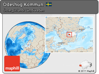 Shaded Relief Location Map of Ödeshög Kommun, highlighted parent region