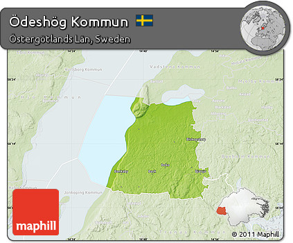 Physical Map of Ödeshög Kommun, lighten