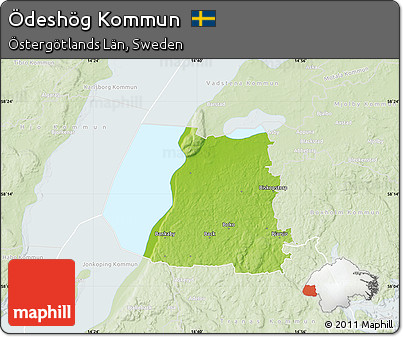 Physical Map of Ödeshög Kommun, lighten