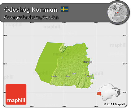 Physical Map of Ödeshög Kommun, single color outside