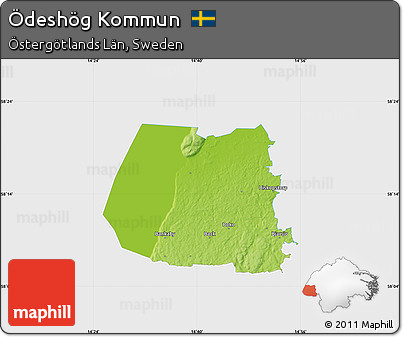 Physical Map of Ödeshög Kommun, single color outside