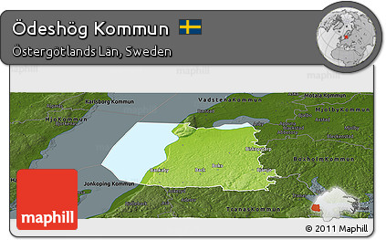 Physical Panoramic Map of Ödeshög Kommun, darken