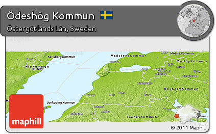 Physical Panoramic Map of Ödeshög Kommun