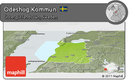 Physical Panoramic Map of Ödeshög Kommun, semi-desaturated