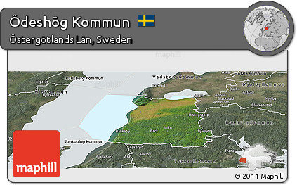 Satellite Panoramic Map of Ödeshög Kommun, semi-desaturated