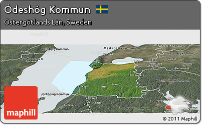 Satellite Panoramic Map of Ödeshög Kommun, semi-desaturated