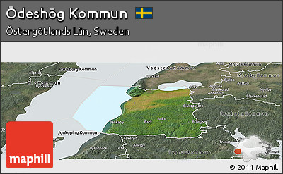 Satellite Panoramic Map of Ödeshög Kommun, semi-desaturated