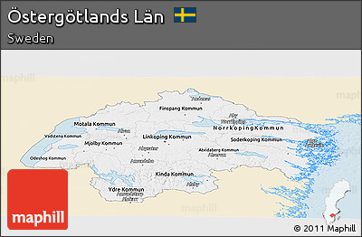 Classic Style Panoramic Map of Östergötlands Län, single color outside