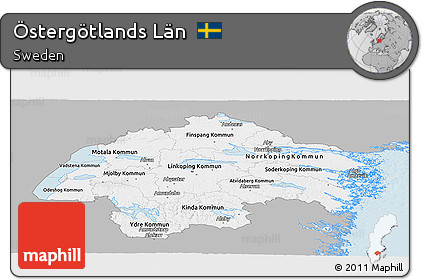 Gray Panoramic Map of Östergötlands Län, single color outside