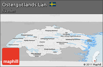 Gray Panoramic Map of Östergötlands Län, single color outside