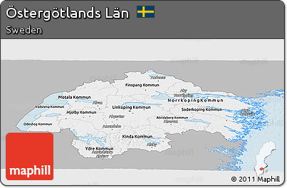 Gray Panoramic Map of Östergötlands Län, single color outside