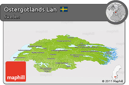 Physical Panoramic Map of Östergötlands Län, cropped outside