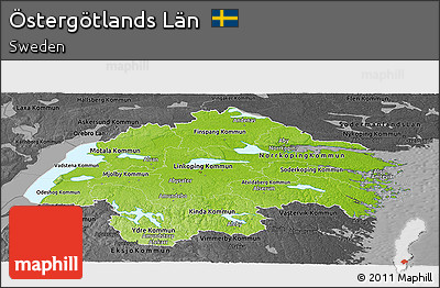 Physical Panoramic Map of Östergötlands Län, darken, desaturated