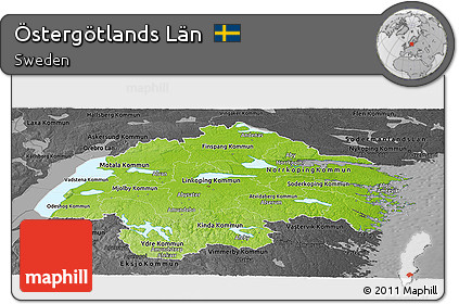 Physical Panoramic Map of Östergötlands Län, darken, desaturated