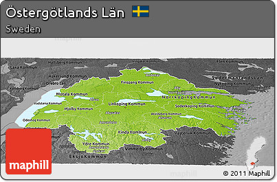 Physical Panoramic Map of Östergötlands Län, darken, desaturated