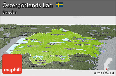 Physical Panoramic Map of Östergötlands Län, darken, semi-desaturated