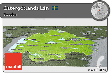 Physical Panoramic Map of Östergötlands Län, darken, semi-desaturated