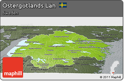 Physical Panoramic Map of Östergötlands Län, darken, semi-desaturated