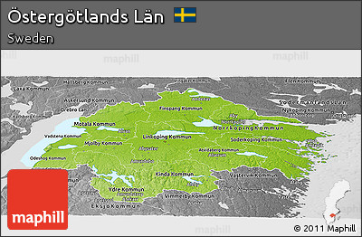 Physical Panoramic Map of Östergötlands Län, desaturated