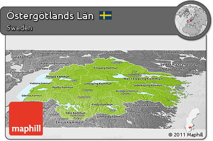 Physical Panoramic Map of Östergötlands Län, desaturated