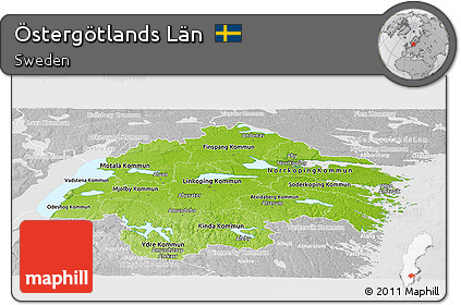 Physical Panoramic Map of Östergötlands Län, lighten, desaturated