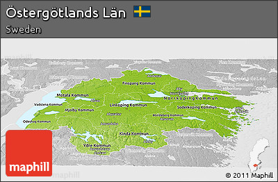 Physical Panoramic Map of Östergötlands Län, lighten, desaturated