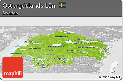 Physical Panoramic Map of Östergötlands Län, lighten, desaturated