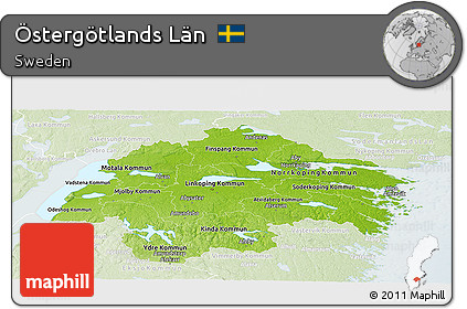 Physical Panoramic Map of Östergötlands Län, lighten
