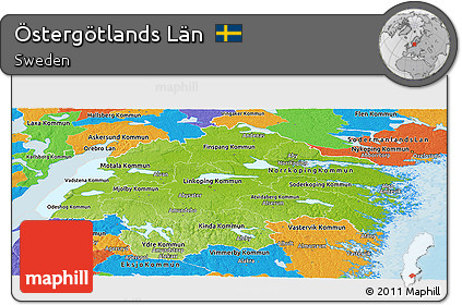 Physical Panoramic Map of Östergötlands Län, political outside