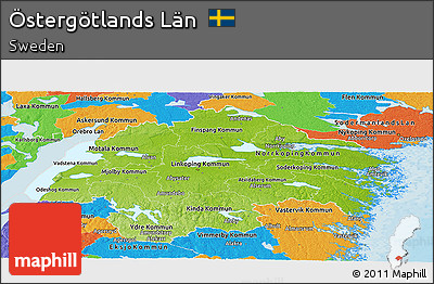 Physical Panoramic Map of Östergötlands Län, political outside