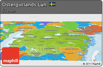 Physical Panoramic Map of Östergötlands Län, political outside
