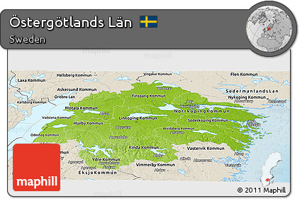 Physical Panoramic Map of Östergötlands Län, shaded relief outside