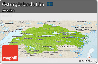 Physical Panoramic Map of Östergötlands Län, shaded relief outside