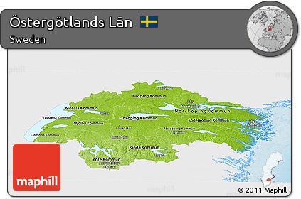 Physical Panoramic Map of Östergötlands Län, single color outside