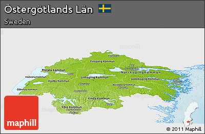 Physical Panoramic Map of Östergötlands Län, single color outside