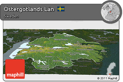 Satellite Panoramic Map of Östergötlands Län, darken