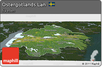 Satellite Panoramic Map of Östergötlands Län, darken