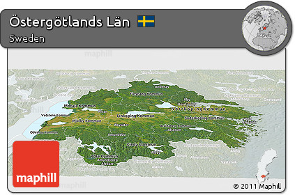 Satellite Panoramic Map of Östergötlands Län, lighten