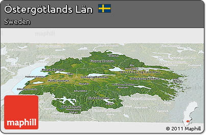 Satellite Panoramic Map of Östergötlands Län, lighten