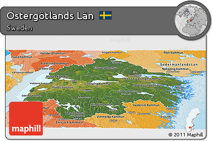 Satellite Panoramic Map of Östergötlands Län, political shades outside