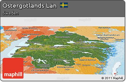 Satellite Panoramic Map of Östergötlands Län, political shades outside