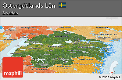 Satellite Panoramic Map of Östergötlands Län, political shades outside