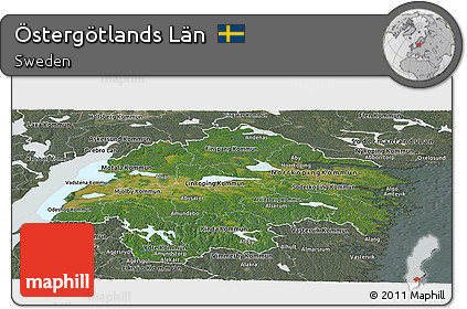 Satellite Panoramic Map of Östergötlands Län, semi-desaturated