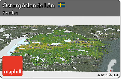 Satellite Panoramic Map of Östergötlands Län, semi-desaturated