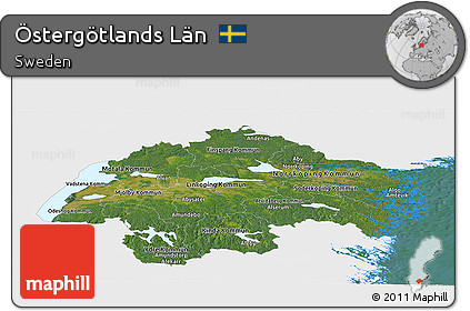 Satellite Panoramic Map of Östergötlands Län, single color outside