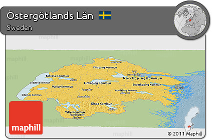Savanna Style Panoramic Map of Östergötlands Län, single color outside