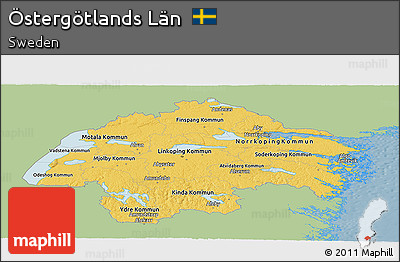 Savanna Style Panoramic Map of Östergötlands Län, single color outside