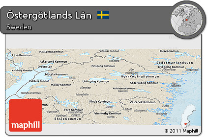 Shaded Relief Panoramic Map of Östergötlands Län
