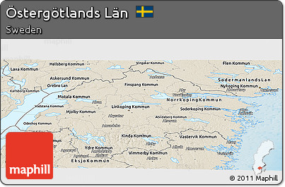 Shaded Relief Panoramic Map of Östergötlands Län